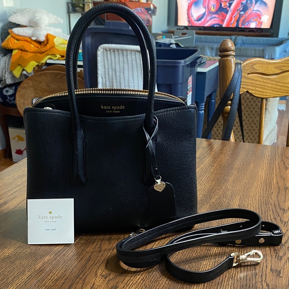 Kate Spade New York hand bag and crossbody black with silver and golden hardware